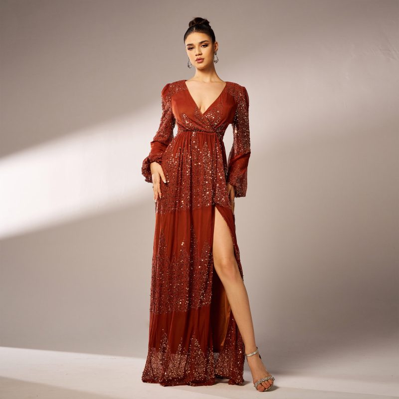 High-End Bridesmaid Dress with Sparkling Sequins