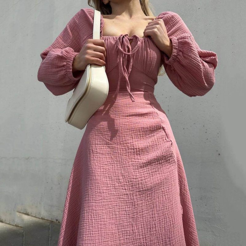 French Cotton Slit Midi Dress with Square Neck - Image 3
