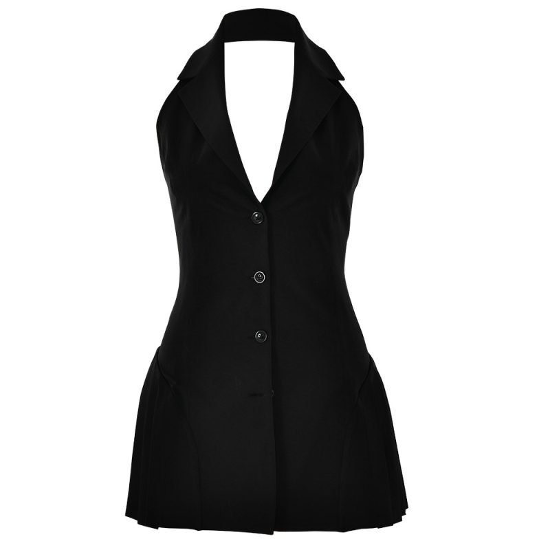 Slim Fit V-Neck Backless Halter Dress - Image 4