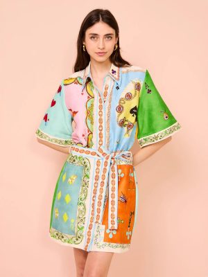 Lightweight Printed Linen Shirt Dress Women