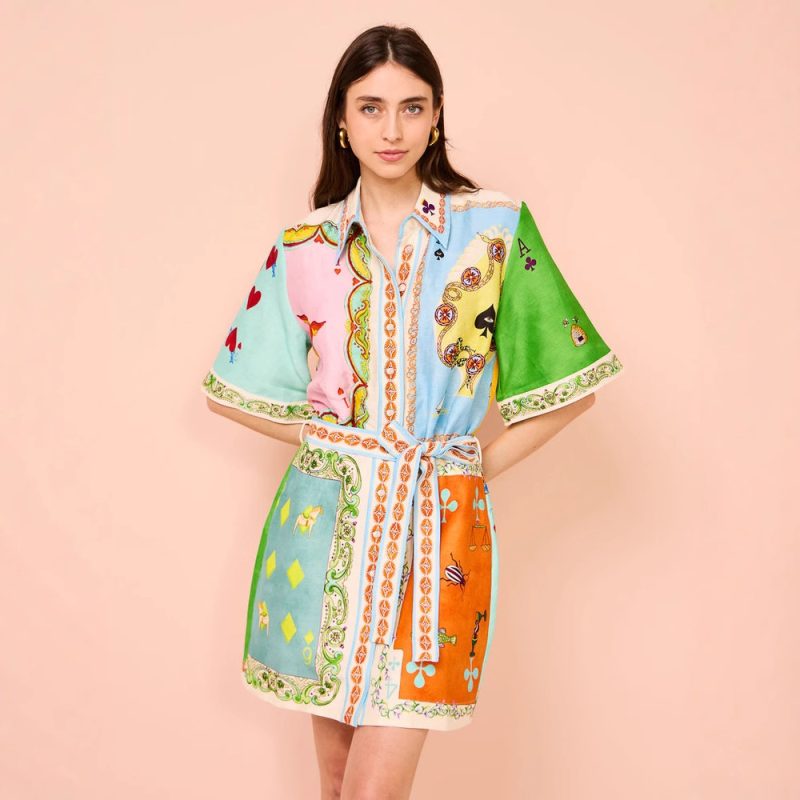 Lightweight Printed Linen Shirt Dress Women
