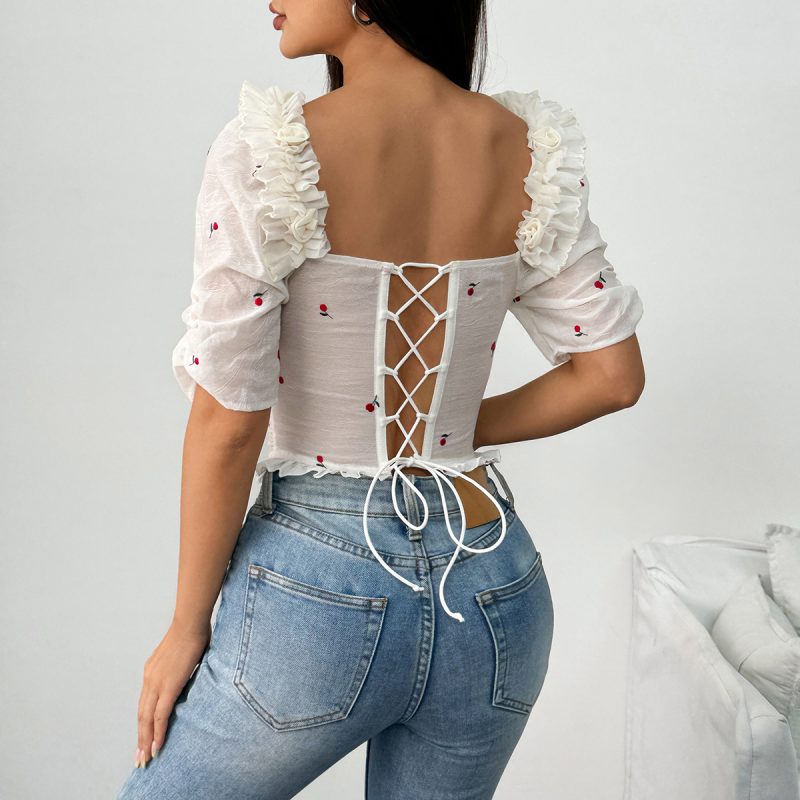 Vacation Style Backless Embroidered Corset Top - Image 4