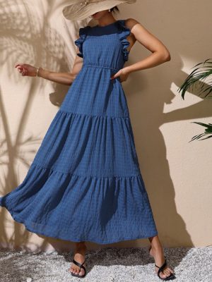 Elegant High Waist Layered Ruffle Maxi Dress