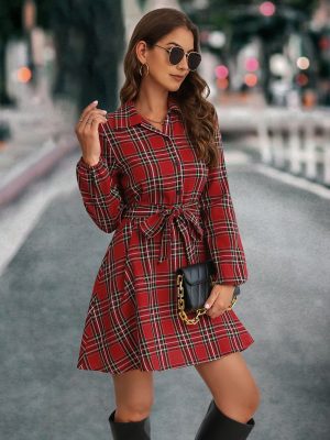 Loose Fit Lantern Sleeve Shirt Dress – Women