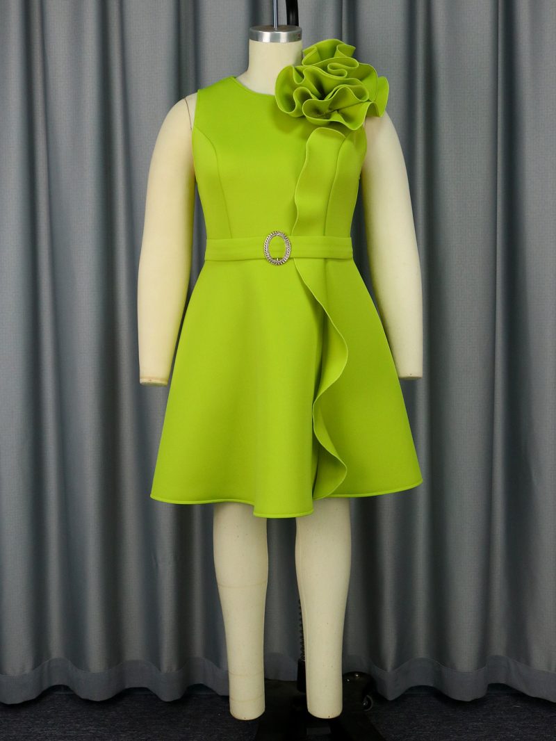 3D Floral High Waist Sleeveless Party Dress - Image 3