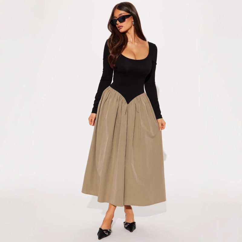 Elegant Round Neck Backless Swing Maxi Dress