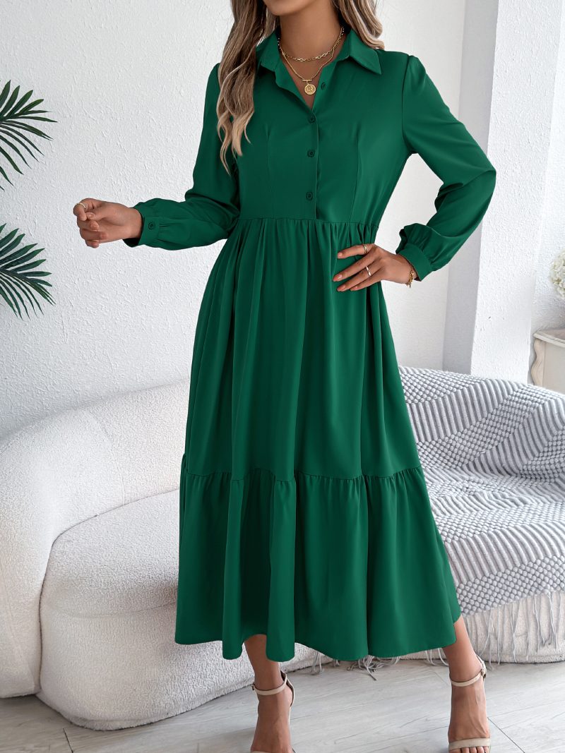 Collared Long Sleeve Ruffled Dress for Women - Image 4