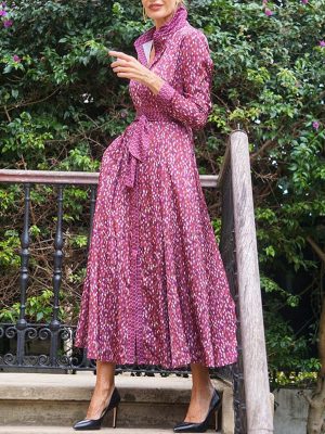Women's Fall Printed Collared Mid-Length Dress