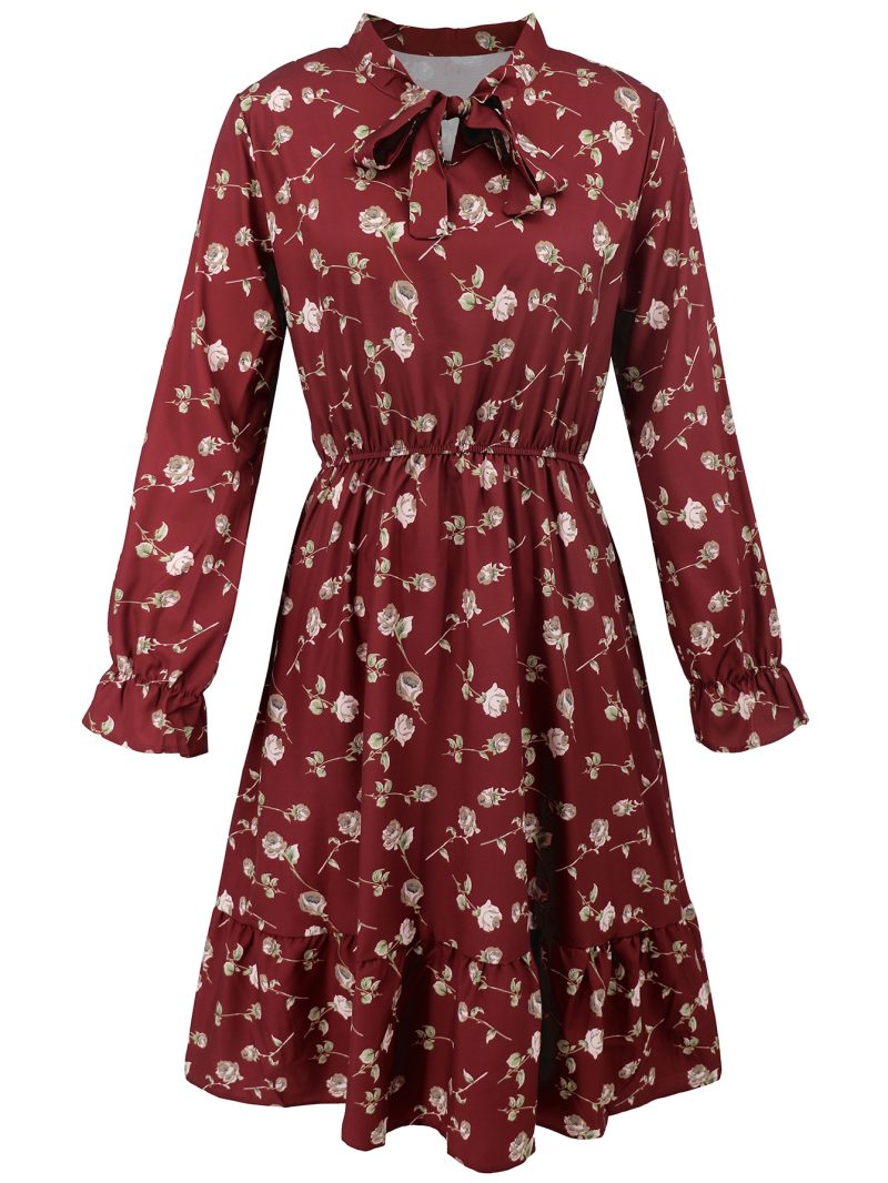 Floral Ruffle Waist Tight Horn Sleeve Dress - Image 4