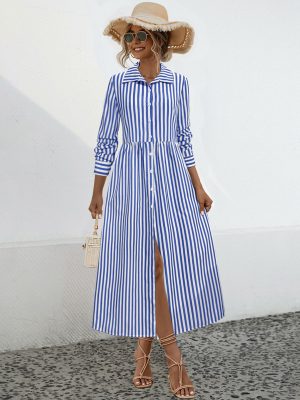 Casual Striped Long Sleeve Dress for Autumn