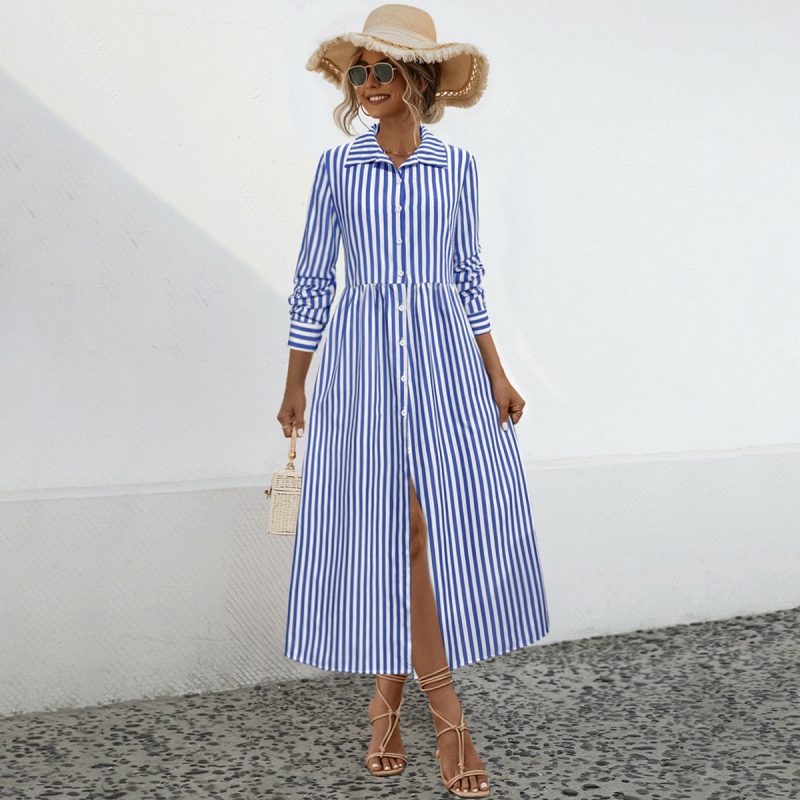 Casual Striped Long Sleeve Dress for Autumn