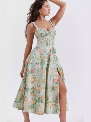 Chic Floral Backless Slit Cami Dress