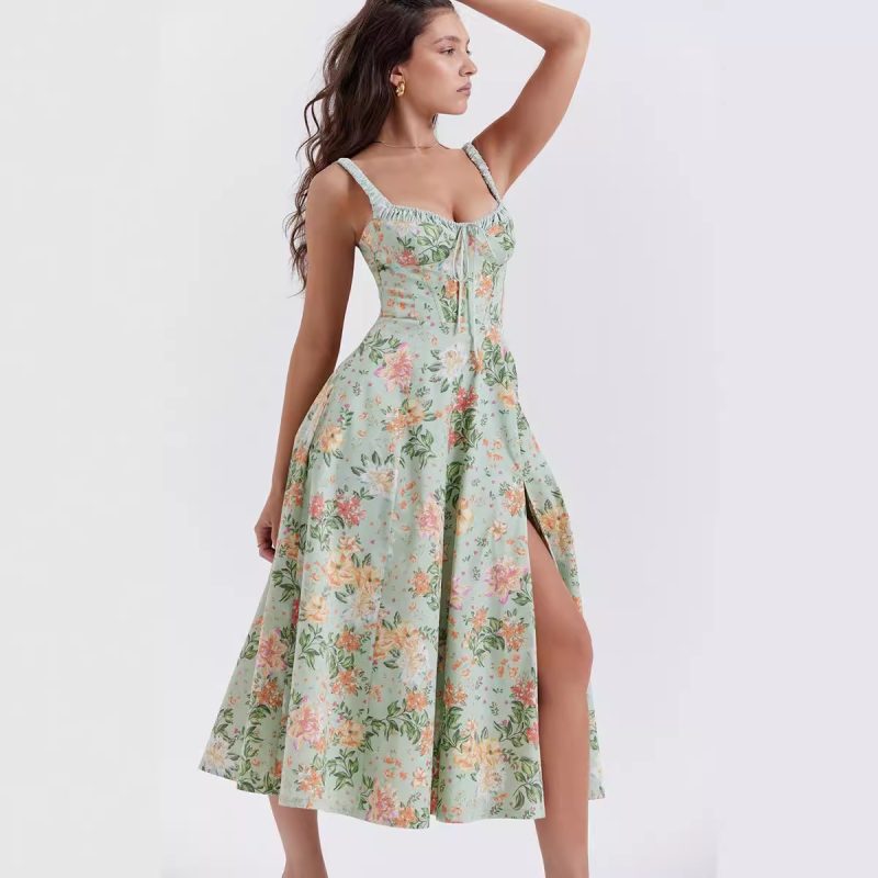 Chic Floral Backless Slit Cami Dress