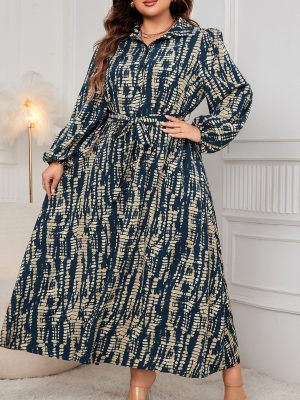 Waist-Controlled Long Sleeve Plus Size Dress