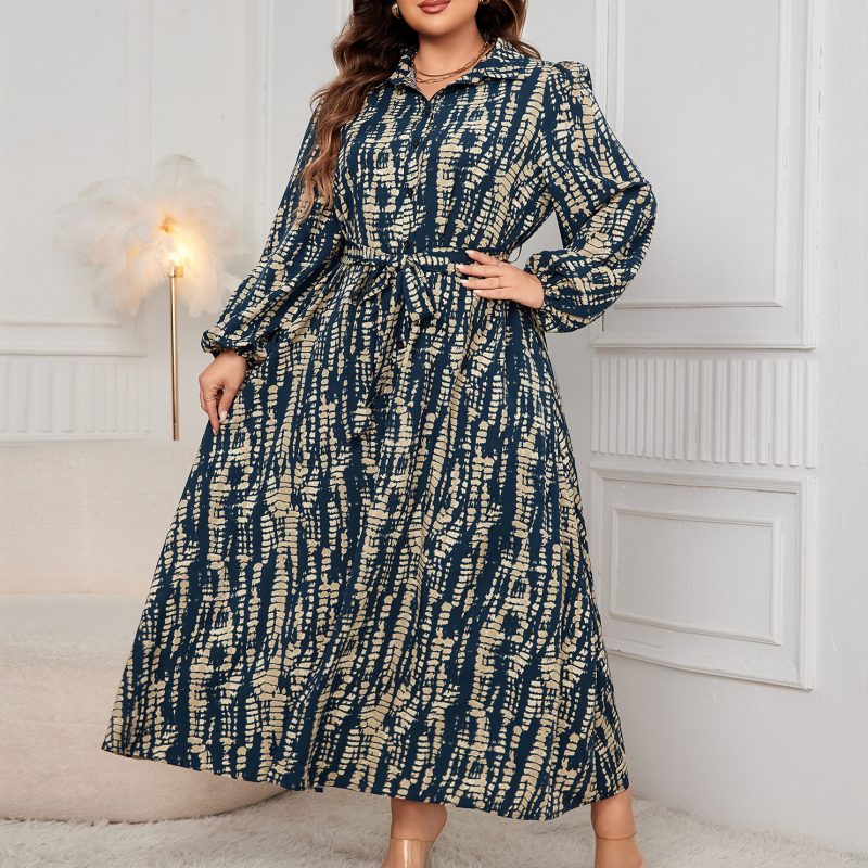 Waist-Controlled Long Sleeve Plus Size Dress