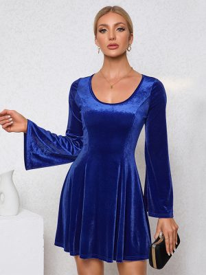 French U Collar Velvet Waist Slim Dress