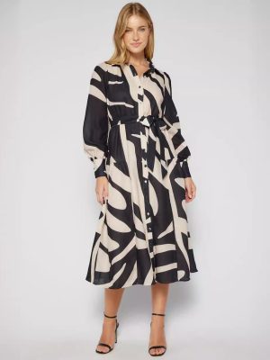 Vacation Style Printed Long Sleeve Midi Dress