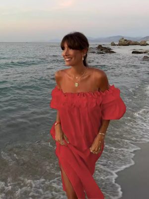 Sexy Off Shoulder Cotton Linen Holiday Dress
