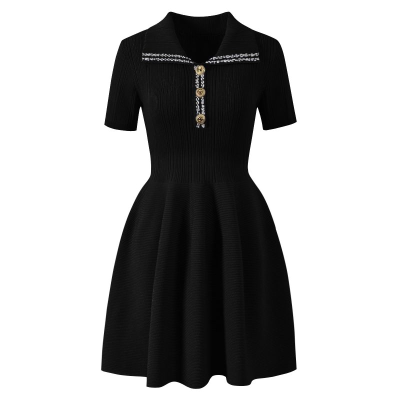 Summer Collared Knitted Slim Fit Short Dress - Image 2