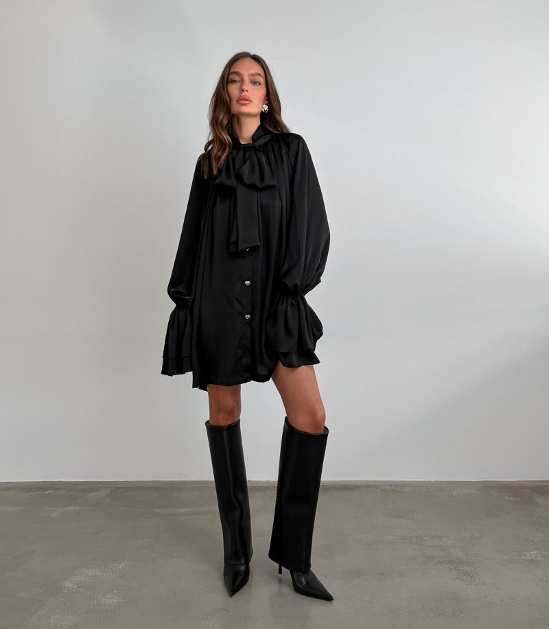 Women's White Satin Long Sleeve Casual Dress - Image 2