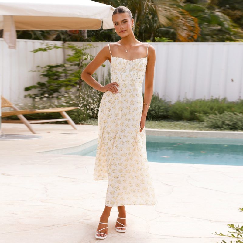 Floral Strap Backless Vacation Dress Women