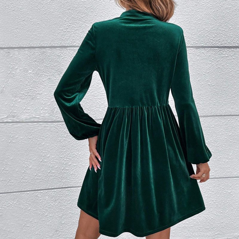 Autumn Winter Velvet Puff Sleeve Maxi Dress - Image 2