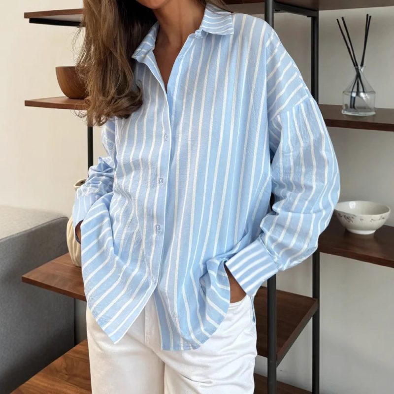 Long Sleeve Striped Cardigan Shirt Women’s Wear
