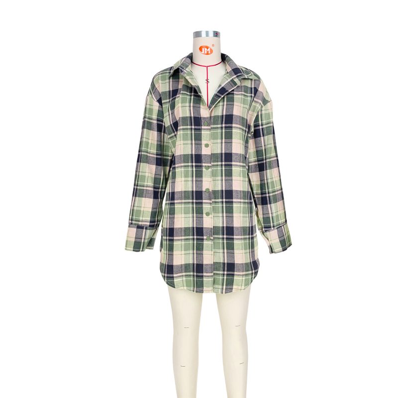 Comfortable Cotton Plaid Shirt Coat Dress - Image 3