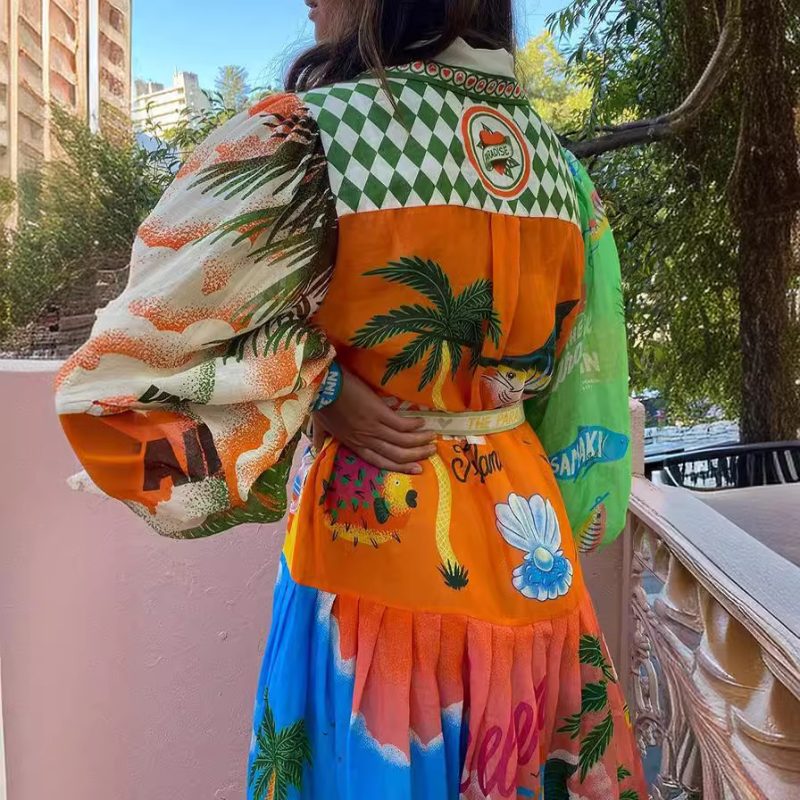Women's Printed Cardigan Style Long Sleeve Dress - Image 3