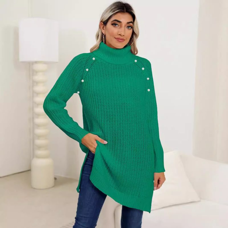 Women's Beaded Turtleneck Thick Sweater Dress