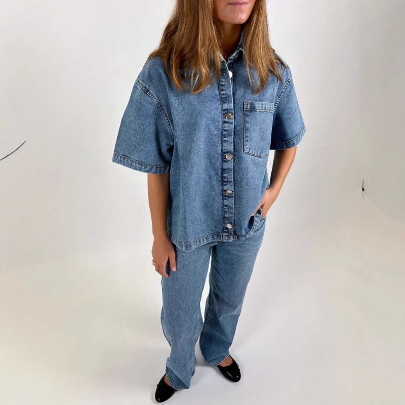 Women’s Summer Casual Short Sleeve Denim Top - Image 3