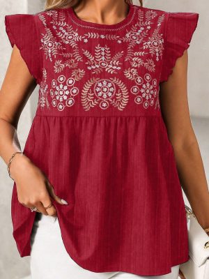 Casual Embroidered Short Sleeve Women’s Top