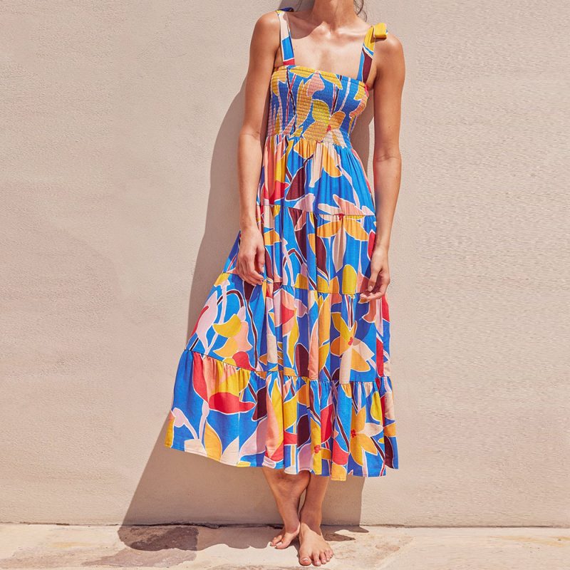 Bohemian Backless Smocked Slim Summer Dress