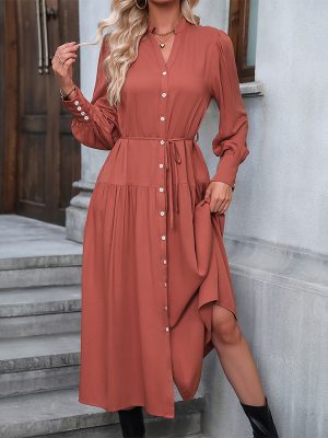 Autumn Solid Color Long Sleeve Women’s Dress