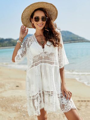 Lace Patchwork Embroidered Beach Cover-Up Blouse