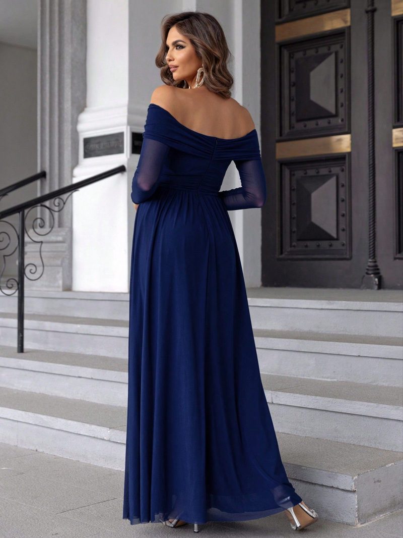Off Shoulder Front Mesh Elegant Dress - Image 2