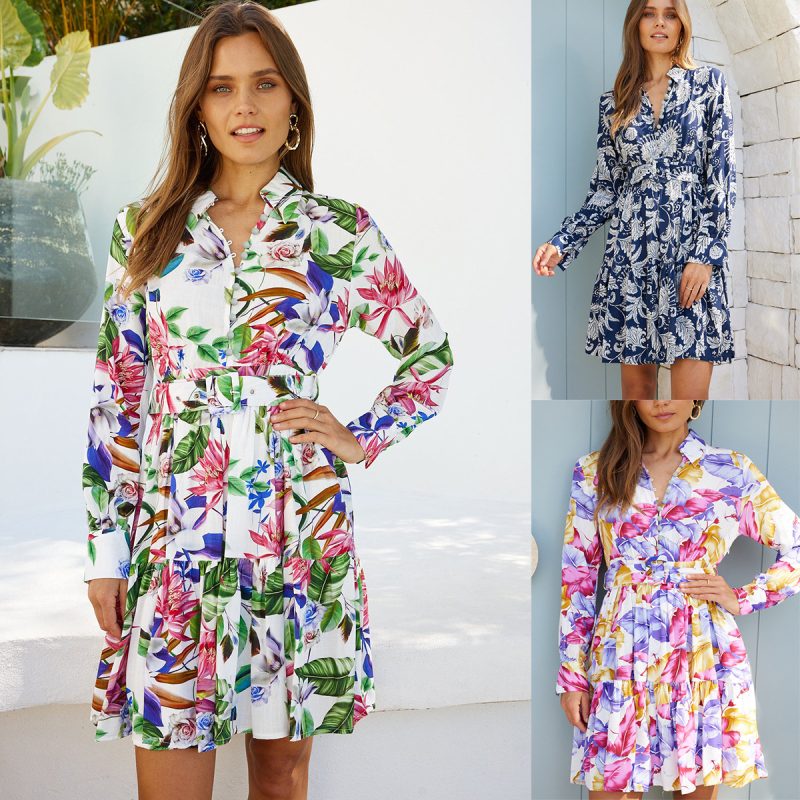 Button Waist Printed Short Dress for Women - Image 4