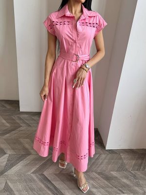 Women’s Hollow Out Polo Swing Dress Summer