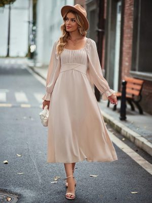 Office Square Neck Waist-Tight Maxi Dress Women