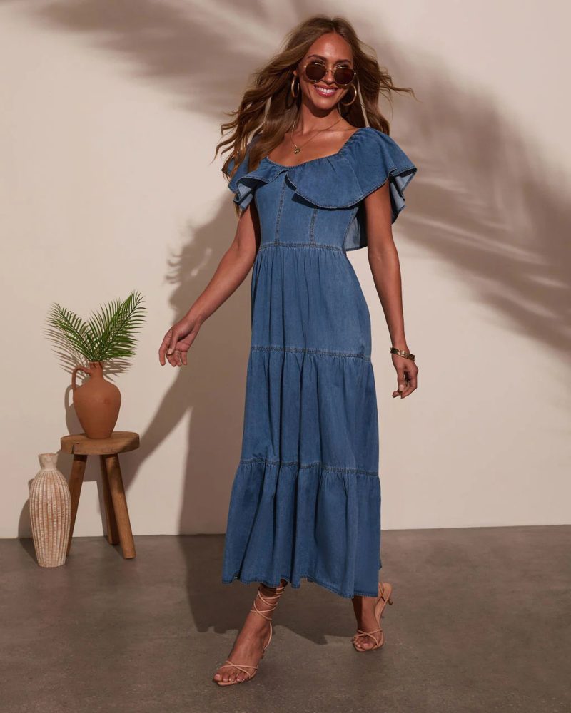 Stylish Ruffled Swing Loose Denim Dress Women - Image 2