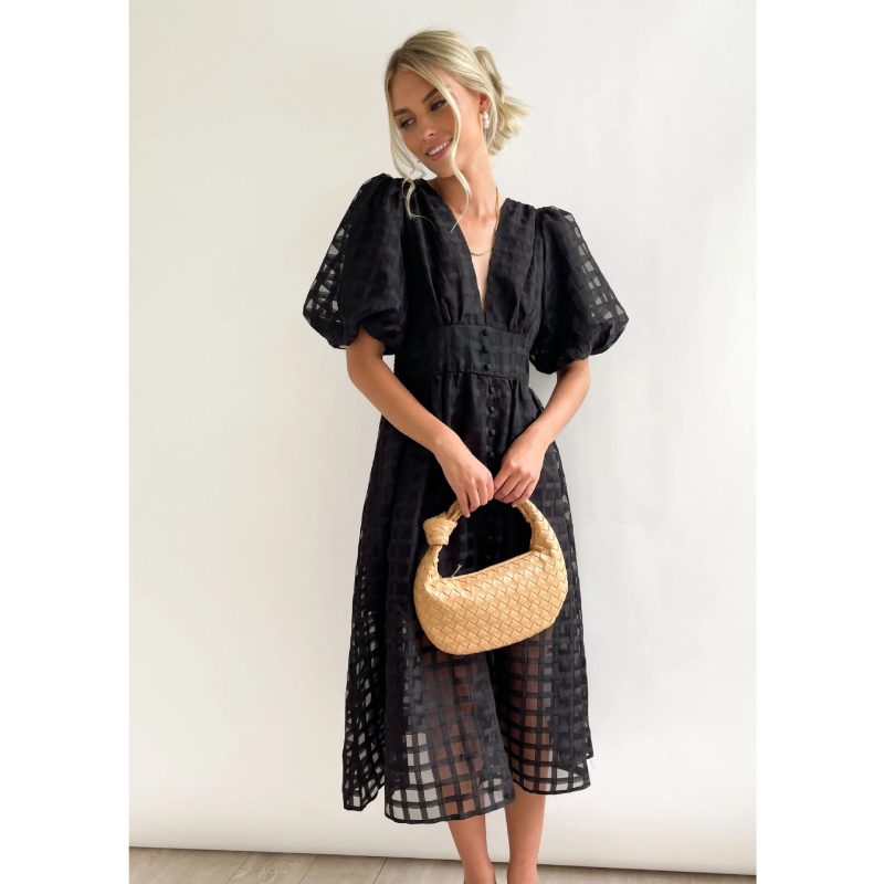 Multicolor Lantern Sleeve Spring Party Dress - Image 3