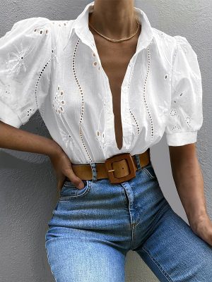 Short-Sleeved Hollow Cutout Sexy Summer Shirt