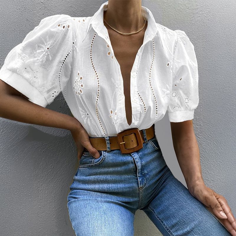 Short-Sleeved Hollow Cutout Sexy Summer Shirt