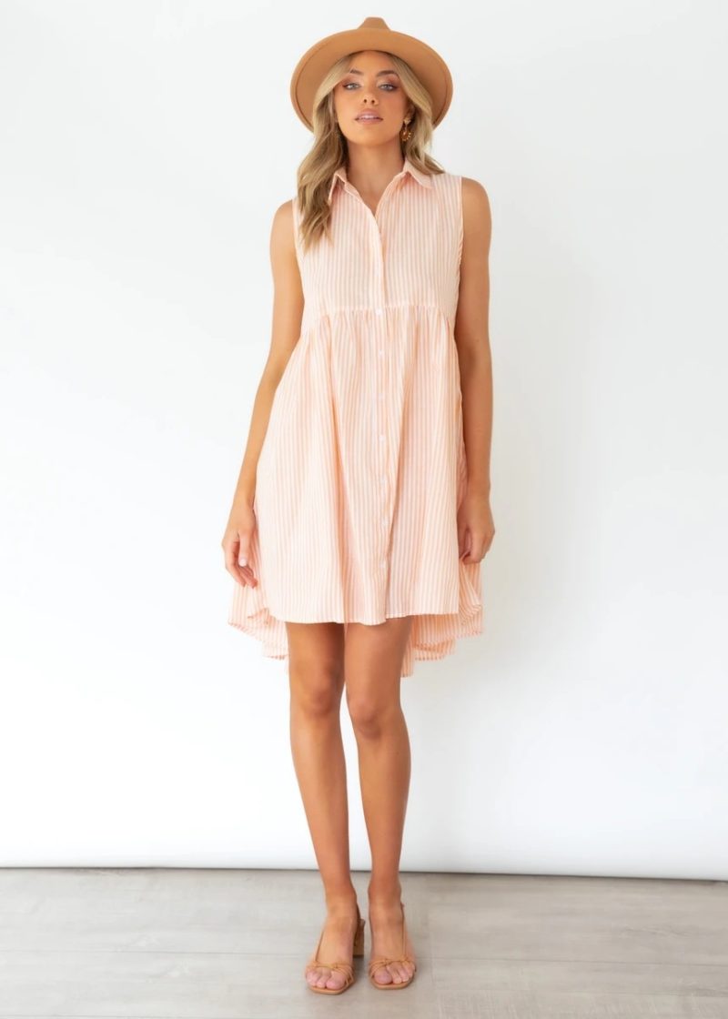 Summer Striped Collared Sleeveless Shirt Dress Women - Image 3