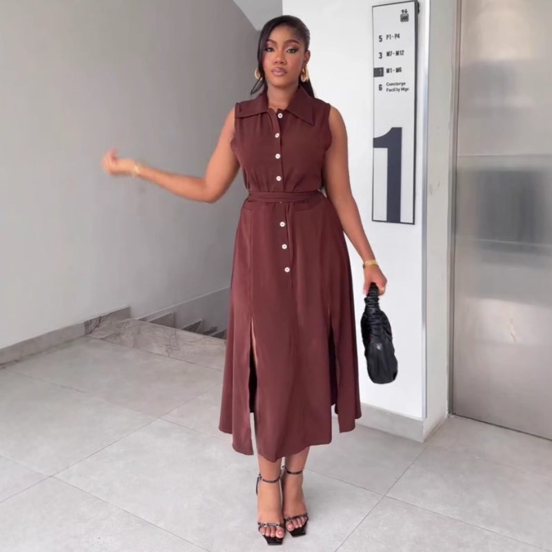 Sleeveless Collared Button Dress for Summer Women - Image 4