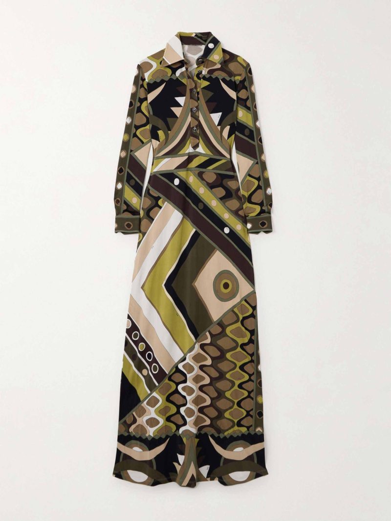 Collared Long Sleeve Printed Split Dress Women - Image 4
