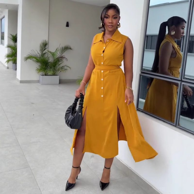 Sleeveless Collared Button Dress for Summer Women - Image 2