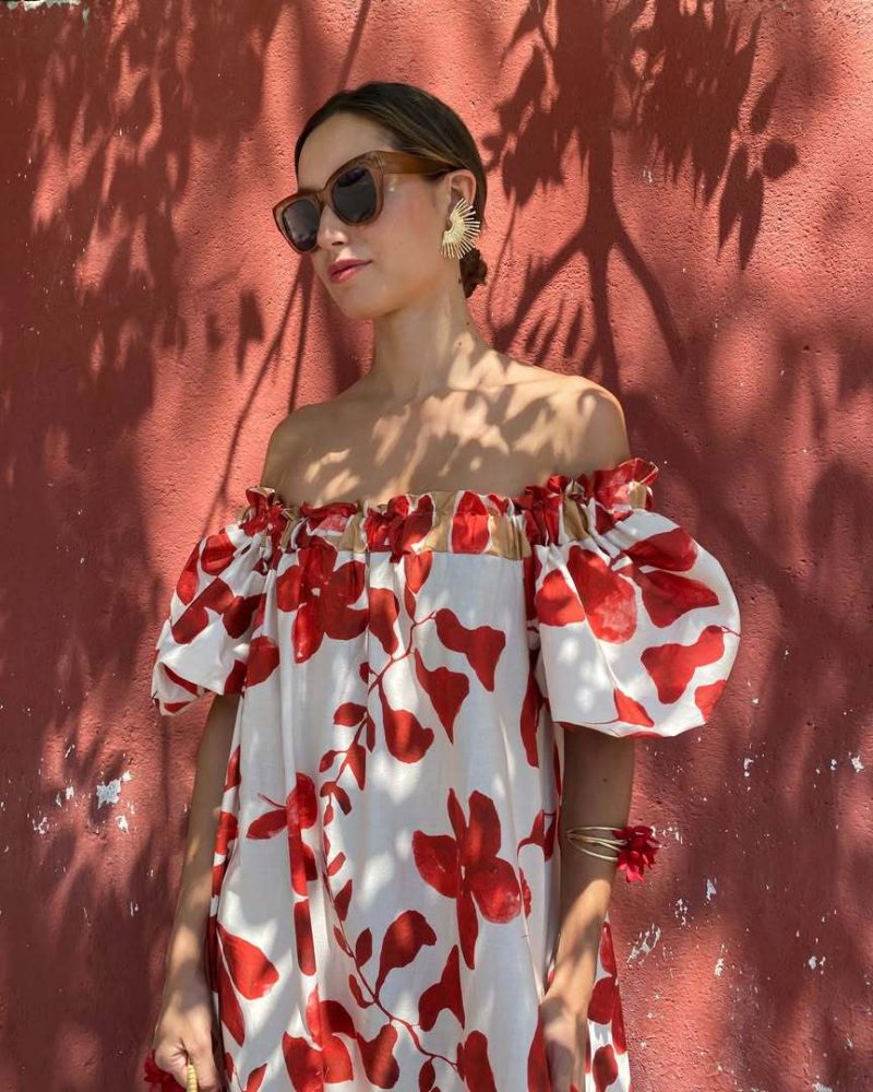Off-Shoulder Floral Print Puff Sleeve Dress - Image 3