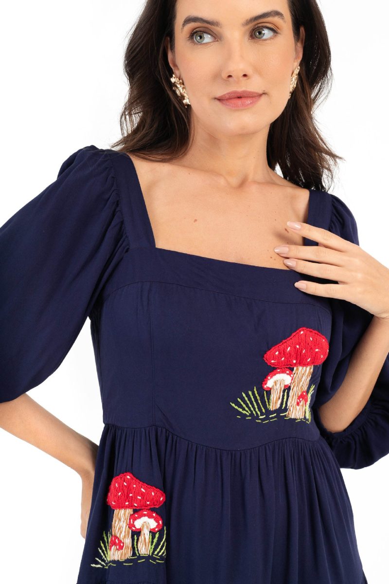 Embroidered Puff Sleeve Square Neck Maxi Dress - Image 4