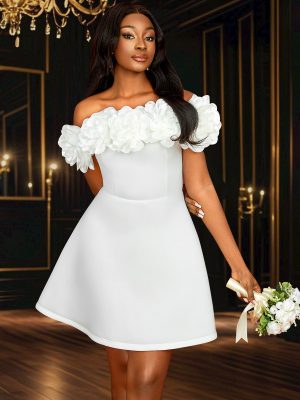 Off Shoulder Petal Sleeve A-Line Party Dress
